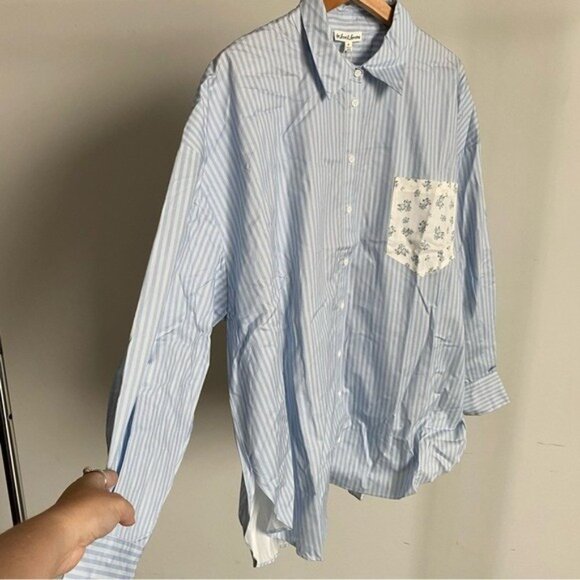 $149 NWT Blue For Love And Lemons “Tamren” Striped Sleep Shirt Sz Small - Picture 6 of 8
